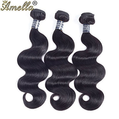 Picture of Amella Hair Brazilian Virgin Hair Body Wave 3 Bundles 285g 12" 14" 16" 8A Unprocessed Virgin Brazilian Body Wave Human Hair Natural Black Brazilian Virgin Body Wave Weft