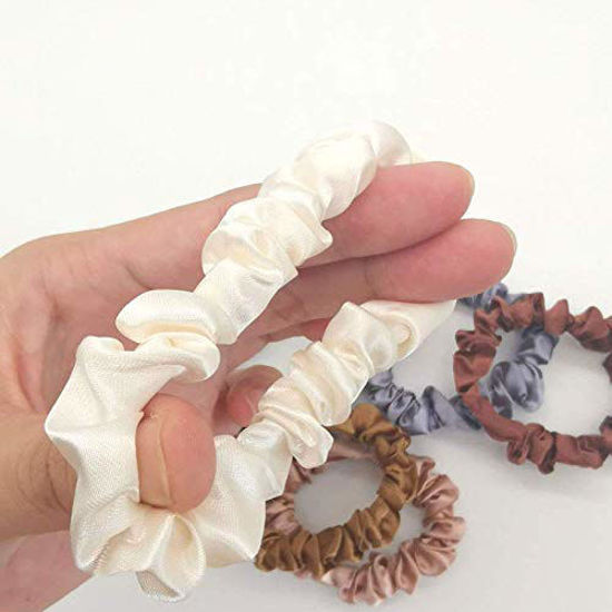 Picture of 6 Pcs Silk Hair Scrunchies Soft & Comfortable Small Silk Scrunchy Skinny Hair Ties Bows Ropes Elastics Ponytail Holders for Women Girls Hair Accessories