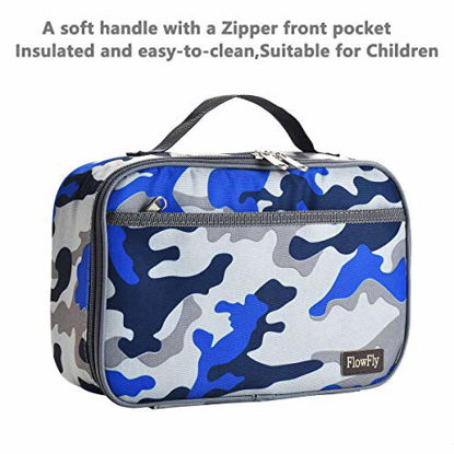 Picture of Kids Lunch box Insulated Soft Bag Mini Cooler Thermal Meal Tote Kit with Handle and Pocket for Girls, Boys by FlowFly,Blue Camo