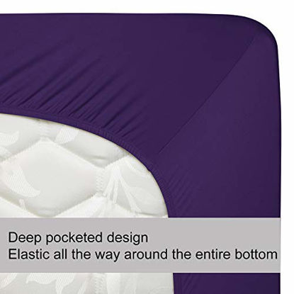 Picture of N&Y HOME Twin Size Fitted Sheet Only - 4-Way Stretch Knit, Snug Fit, Wrinkle Free & Stay in Place, No More Slipping Off for Mattress, Soft & Comfortable - Purple, Twin