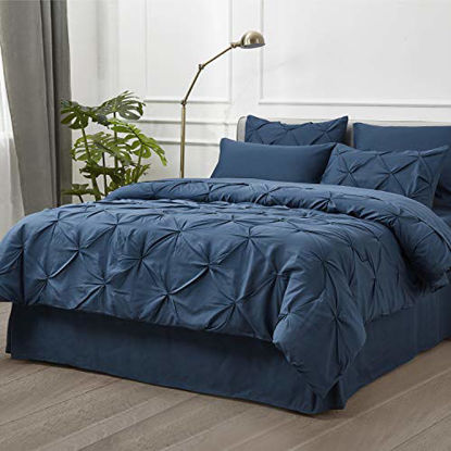 Bedsure Bed in A Bag Queen Size Comforter Sets Bedding 8 Piece Navy Blue - 1 Comforter (88X88 inches) 2 Pillow Shams Flat Sheet Fitted Sheet Bed