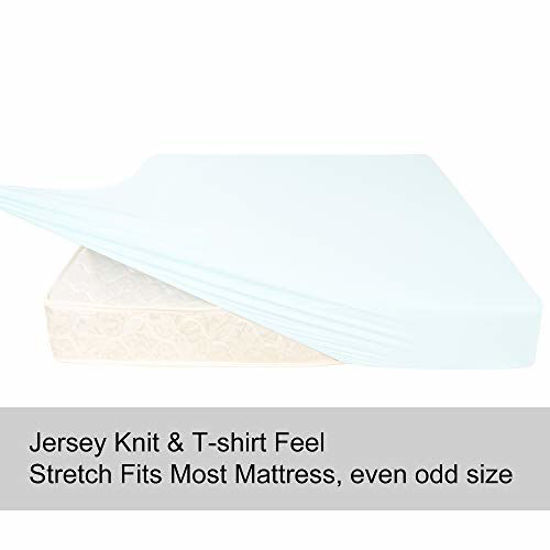 Picture of N&Y HOME King Size Fitted Sheet Only - 4-Way Stretch Jersey Knit, T-Shirt Feeling & Ultra Soft, Wrinkle Free, Non-Slip & Snug Fit for Mattress (Deep: 5"-13") - Light Blue, King