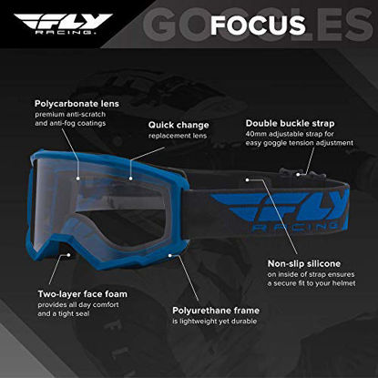 Picture of FLY Racing Focus Goggles for Motocross, Off-road, ATV, UTV, and More (BLUE with Clear Lens)