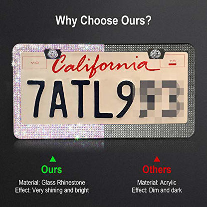 Picture of Tchipie 2 Pack Bling Rhinestone License Plate Frames for Women Girl, Bedazzled Sparkly Cute Diamond Car License Plate Frame, Glitter Crystal Tag Frame with Wonderful Box, Stainless Steel Frame(White)