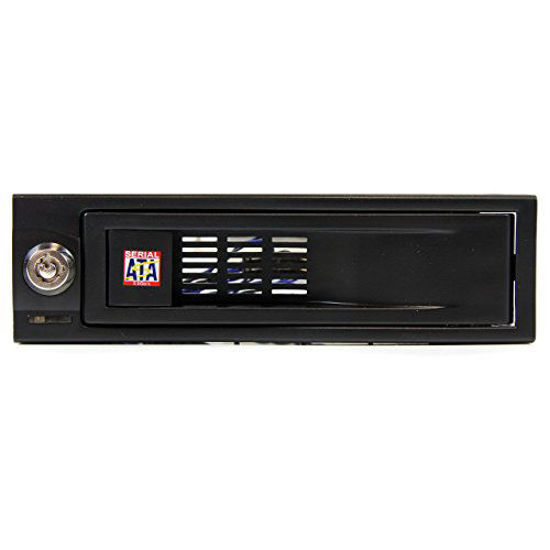 Picture of StarTech.com 5.25in Trayless Hot Swap Mobile Rack for 3.5in Hard Drive - Internal SATA Backplane Enclosure - Lockable drive bay (HSB100SATBK) Black