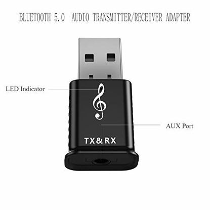Picture of Bluetooth Transmitter Receiver for TV PC Car Headphones Speakers, Wireless 3.5mm AUX Adapter Bluetooth V5.0 Audio Adapter Car Home Stereo Audio System with RCA