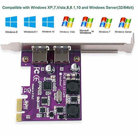 Picture of FebSmart 2 Ports USB 3.0 Super Fast 5Gbps PCI Express (PCIe) Expansion Card for Windows Server,XP,7,Vista,8,8.1,10 PCs-Build in Self-Powered Technology-No Need Additional Power Supply(FS-U2-Pro)