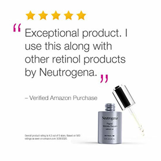 Picture of Neutrogena Rapid Wrinkle Repair Anti-Wrinkle Retinol Face Serum Oil, Lightweight Anti-Wrinkle Serum To Remove Dark Spots, Deep Wrinkle Treatment, 0.3% Concentrated Retinol SA, 1.0 fl. oz