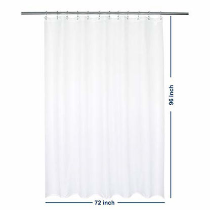 Picture of Waterproof Fabric Shower Curtain or Liner 72" W x 96" H - Extra Long, Hotel Quality, Machine Washable, White Shower Liner for Bath Tub, 72x96 Inches