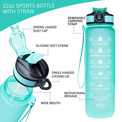 Picture of Venture Pal 32oz Motivational Fitness Sports Water Bottle with Time Marker & Straw, Large Wide Mouth Leakproof Durable BPA Free Non-Toxic-Mint Green