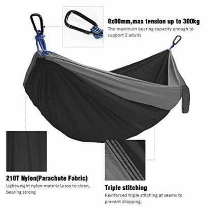 Picture of Kootek Camping Hammock Double & Single Portable Hammocks with 2 Tree Straps, Lightweight Nylon Parachute Hammocks for Backpacking, Travel, Beach, Backyard, Patio, Hiking (Charcoal Grey & Rose, Small)