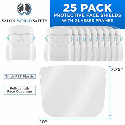 Picture of TCP Global Salon World Safety Face Shields with Glasses Frames (Pack of 25) - Ultra Clear Protective Full Face Shields to Protect Eyes, Nose, Mouth - Anti-Fog PET Plastic, Goggles