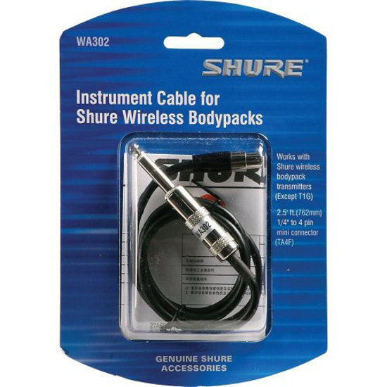 Picture of Shure WA302 2' Instrument Cable, 4-Pin Mini Connector (TA4F) to 1/4" Connector