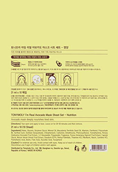 Picture of TONYMOLY I'm Real Avocado Sheet Mask, 10 Count