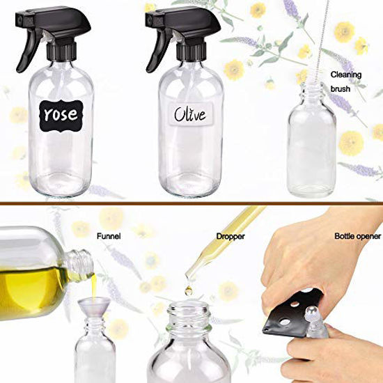 Picture of Glass Spray Bottles Kits, BonyTek Empty 12 10 ml Roller Bottles, 12 Clear Essential Oil Bottle (2 x 16oz,2 x 4oz,8 x 2oz) with Labels for Aromatherapy Cleaning Products