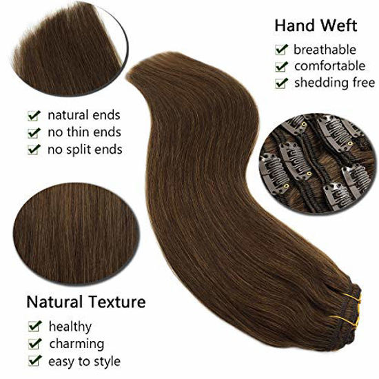 Picture of GOO GOO Human Hair Extensions Clip in Chocolate Brown 120g 7pcs 14 Inch Remy Clip Hair Extensions Straight Skin Weft Real Natural Hair