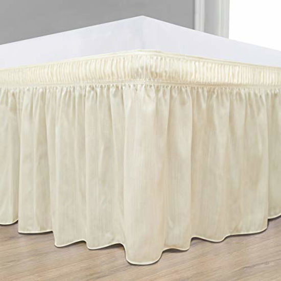 Picture of Biscaynebay Wrap Around Bedskirts with Adjustable Elastic Belts, Elastic Dust Ruffles, Easy Fit Wrinkle & Fade Resistant Luxrious Fabric, Ivory for King & California King Size Beds 25 Inches Drop