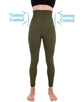 Picture of Homma Activewear Thick High Waist Tummy Compression Slimming Body Leggings Pant (Medium, Olive)