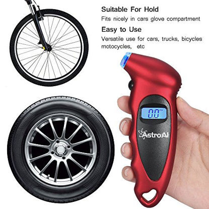 Picture of AstroAI Digital Tire Pressure Gauge 150 PSI 4 Settings for Car Truck Bicycle with Backlit LCD and Non-Slip Grip, Red