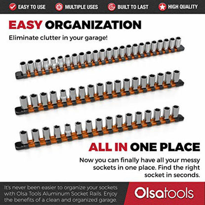 Picture of Olsa Tools 1/2-Inch, 3/8-Inch & 1/4-Inch Drive Aluminum Socket Organizer | Premium Quality Socket Holder (Orange)