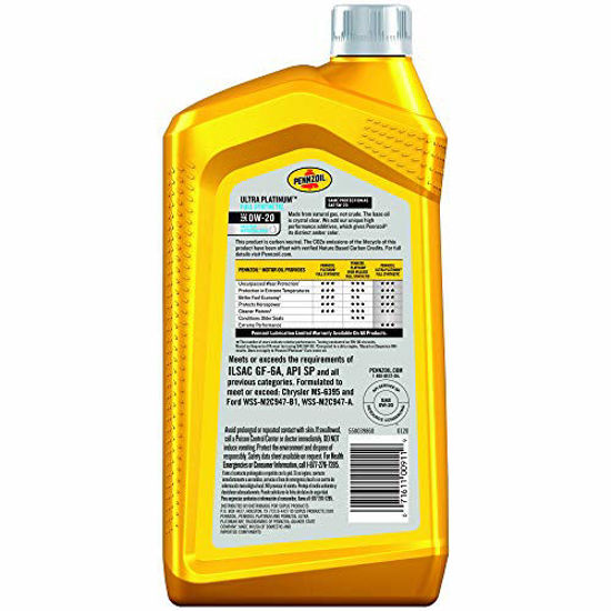 Picture of Pennzoil Ultra Platinum Full Synthetic 0W-20 Motor Oil (1-Quart, Single Pack) (550039860)