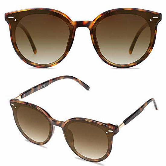 Picture of SOJOS Classic Round Retro Plastic Frame Vintage Large Sunglasses BLOSSOM SJ2067 with Yellow Tortoise Frame/Gradient Brown Lens