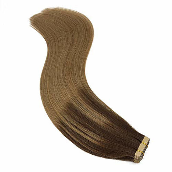 Picture of GOO GOO Human Hair Tape in Extensions Chocolate Brown Fading to Dirty Blonde 22 Inch Straight 20pcs 50g Tape in Remy Hair Extensions