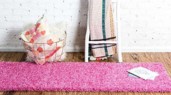 Picture of Unique Loom Solo Solid Shag Collection Modern Plush Taffy Pink Runner Rug (2' 6 x 13' 0)