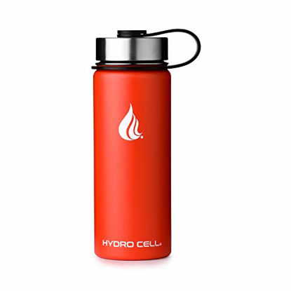 Picture of HYDRO CELL Stainless Steel Water Bottle with Flip Top Lid wth Wide Mouth (no straw) - Keeps Liquids Perfectly Hot or Cold with Double Wall Vacuum Insulated Sweat Proof Sport Design, Mandarin 18 oz