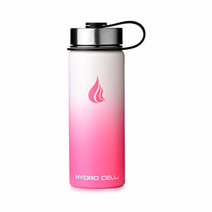 Picture of Hydro Cell Stainless Steel Water Bottle w/ Straw & Wide Mouth Lids (40oz 32oz 24oz 18oz) - Keeps Liquids Hot or Cold with Double Wall Vacuum Insulated Sweat Proof Sport Design (White/Pink 18 oz)