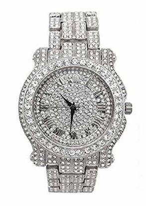 Picture of Bling-ed Out Silver Round Luxury Mens Watch w/Bling-ed Out Cuban Bracelet - L0504B - Cuban (Silver)