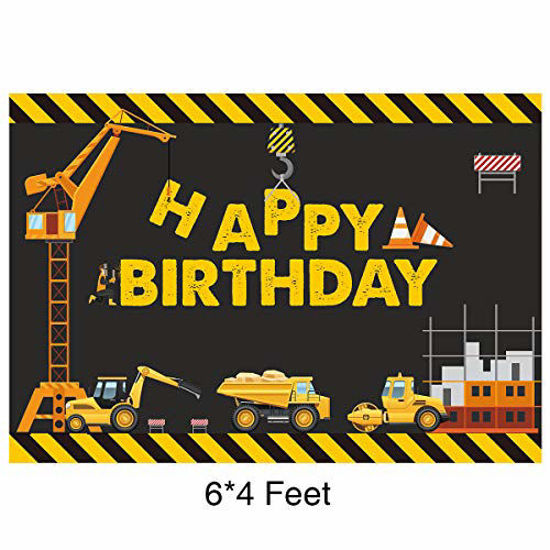 Picture of Construction Theme Birthday Party Photography Backdrop - Dump Truck Birthday Background Cake Table Boy Birthday Decorations