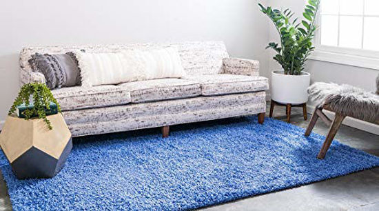 Picture of Unique Loom Solo Solid Shag Collection Modern Plush Periwinkle Blue Area Rug (5' 0 x 8' 0)