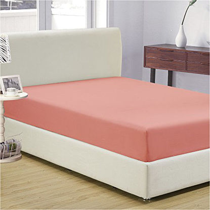 Picture of Mellanni Fitted Sheet Twin Coral - Brushed Microfiber 1800 Bedding - Wrinkle, Fade, Stain Resistant - Deep Pocket - 1 Single Fitted Sheet Only (Twin, Coral)