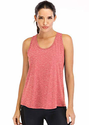 Picture of Fihapyli Workout Tops for Women Loose fit Racerback Tank Tops for Women Mesh Backless Muscle Tank Running Tank Tops Workout Tank Tops for Women Yoga Tops Athletic Exercise Gym Tops Coral L