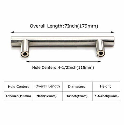 Picture of homdiy Cabinet Handles Brushed Nickel Cabinet Pulls - HD201SN Modern Drawer Handles Stainless Steel Cabinet Hardware 4-1/2in Hole Centers Kitchen Cabinet Handles Cupboard Handles