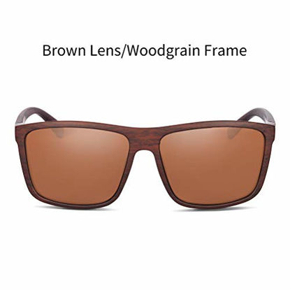 Picture of Polarized Sunglasses for Men Driving Mens Sunglasses Rectangular Vintage Sun Glasses For Men/Women Brown Lens/Woodgrain Frame