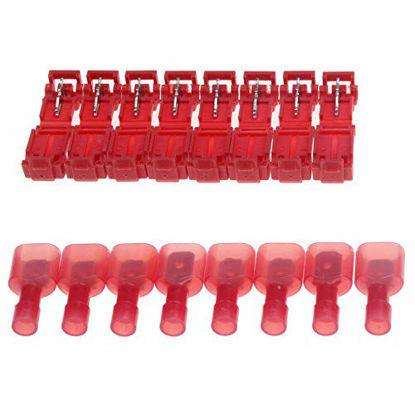 Picture of RuiLing 100 PCS Self-Stripping T-Tap Electrical Connectors Wire Quickly Splice Connector and Insulated Male Quick Disconnect Terminals (Red)