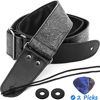 Picture of Guitar Strap, Printed Leather Guitar Strap PU Leather Western Vintage 60's Retro Guitar Strap with Genuine Leather Ends for Electric Bass Guitar,Wide Adjustment Range, with Tie,Include 2 Picks,Black