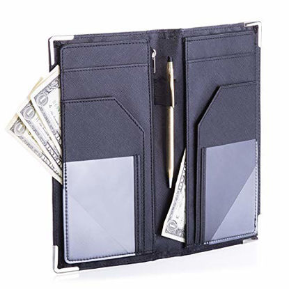 Picture of Sonic Server 5x9 11-Pocket Server Book Organizer with Double Magnetic Pockets, Zipper Pouch & Pen Holder for Waitress Waiter Waitstaff | Cross-Textured Black | Fits Apron Holds Guest Checks