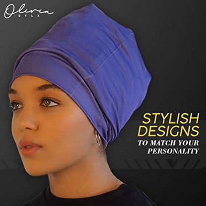 Picture of Olivia Sylx Sleep Caps for Women - Satin Lined & Silk Feel Sleeping Bonnet Hat - Natural Curly Hair Cover & Night Slap Cap Purple