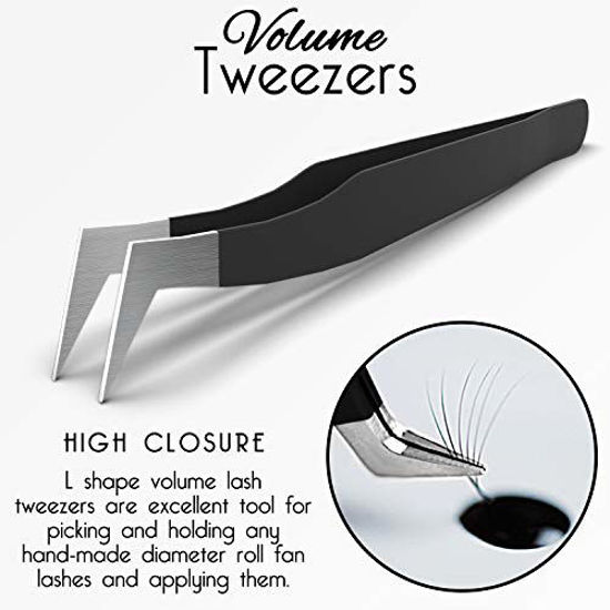 Picture of Sivote Eyelash Tweezers, 3-Pack, Hand Calibrated Straight, Curved Tips and Volume Tweezer, Stainless Steel Lash Tweezers for Eyelash Extensions, Black