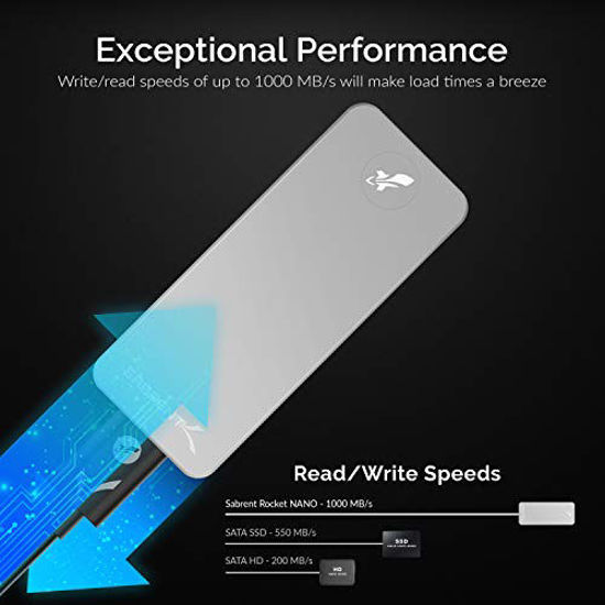 Picture of Sabrent Rocket Nano 1TB USB 3.2 10Gb/s External Aluminum SSD (Silver) (SB-1TB-NANO)