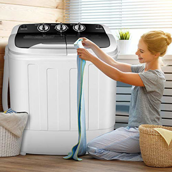 Picture of Giantex Portable Compact 13 Lbs Mini Twin Tub Washing Machine Washer Spin Dryer (Black&White)