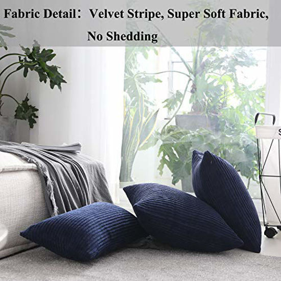 Soft Corduroy Striped Velvet Rectangle Decorative Throw Pillow Cusion for Couch, 12 inch x 20 inch, Navy Blue, 2 Pack