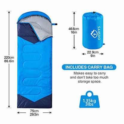 Picture of oaskys Camping Sleeping Bag - 3 Season Warm & Cool Weather - Summer, Spring, Fall, Lightweight, Waterproof for Adults & Kids - Camping Gear Equipment, Traveling, and Outdoors