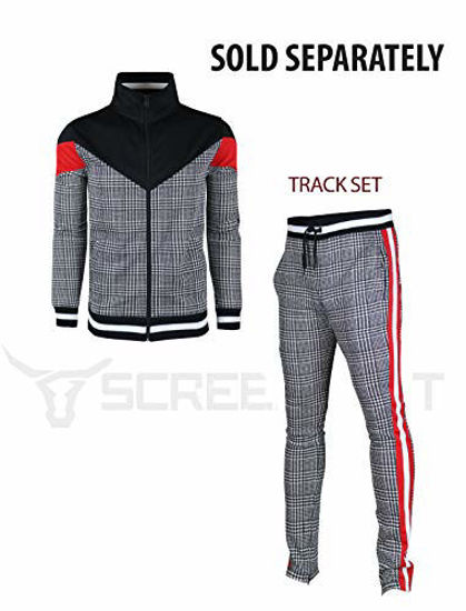 Picture of SCREENSHOTBRAND-P11957 Mens Hip Hop Premium Slim Fit Track Pants - Athletic Jogger Checker Pattern Color Block Print Bottoms-Black/Pattern-XLarge