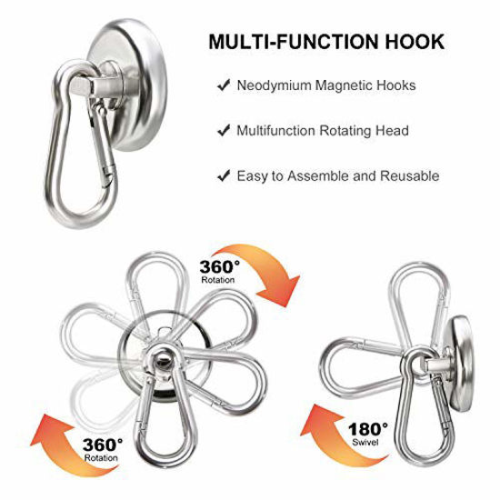 Picture of DIYMAG Magnetic Hooks,100LBS Strong Heavy Duty Neodymium Magnet Hooks with Swivel Carabiner Hook,Great for Your Refrigerator and Other Magnetic Surfaces,Pack of 7