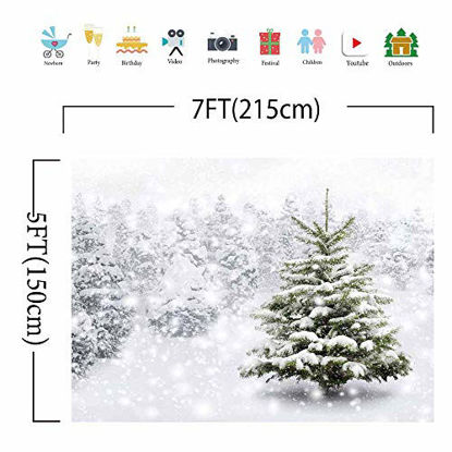 Picture of Allenjoy Christmas Backdrop 7x5ft Natural Winter Forest Snowflake Snowfall Background for Photography White Snow Tree Home Party Decoration Photo Studio Props
