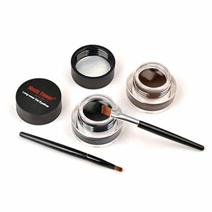 Picture of 2 in 1 Black and Brown Gel Eyeliner Set Water Proof Smudge Proof, Last for All Day Long, Work Great with Eyebrow, 2 Pieces Eye Makeup Brushes Included